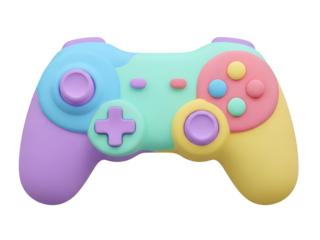 A colorful pasteltoned game controller rendered in a 3D soft aesthetic