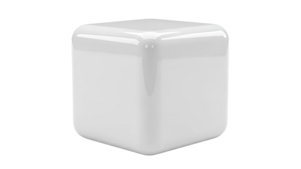 Glossy White Rounded Cube on Gray Background