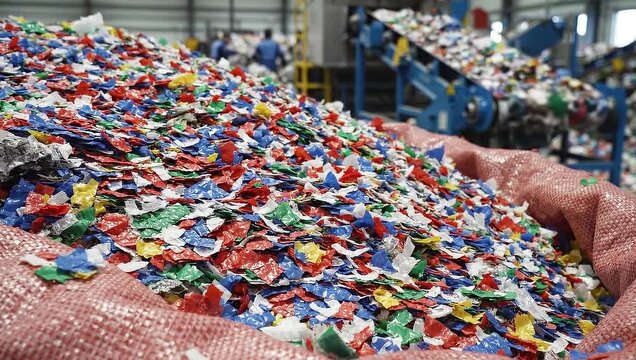 Recycled Plastic Flakes in a Bag.