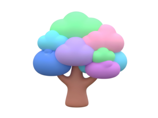 Stylized brightly colored puffy cloudlike tree with a brown trunk
