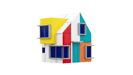 Colorful Abstract House Model with Geometric Shapes and Windows