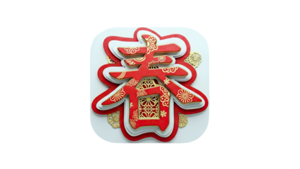 Chinese Character "Chun" for Spring, Red and Gold Festive Decoration