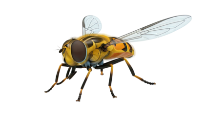 Close-up of a hoverfly with yellow and black stripes