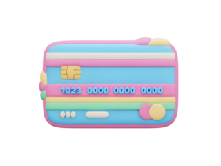 Stylized colorful 3Drendered bank card illustration on white background