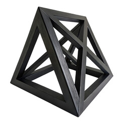 Black Geometric Wooden Frame Sculpture - Modern Abstract Decor on transparent background