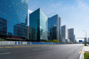 Urban Cityscape with Modern Skyscrapers and Clear Sky