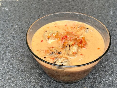 A traditional Banjar dish consisting of vegetables made from young Cempedak fruit (Artocarpus integer (Thunb.) Merr) grilled and mixed with coconut milk and chili, which has a very delicious, savory, 