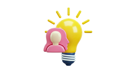 3D Icon of a Light Bulb with a Person Silhouette