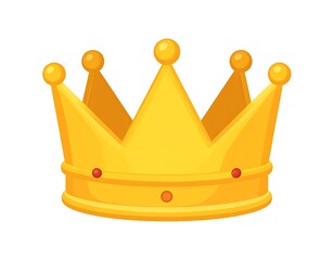 A golden crown with a shiny band and red gems on a white background