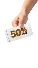 A hand holding a discount coupon