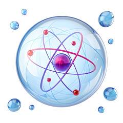 3D Atom Model in Transparent Sphere with Orbiting Electrons on transparent background