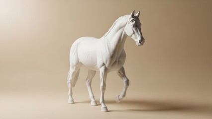 Obraz premium A white horse statue against a beige background.