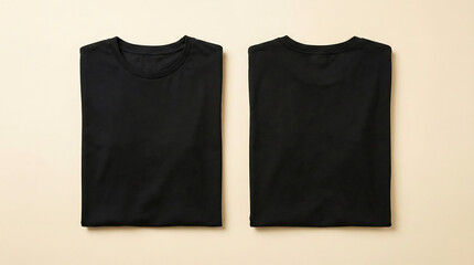 Professional Folded Black T-Shirt Mockup Front and Back View