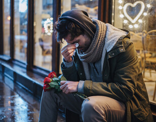 A man shedding tears on valentine day feb. 14, 2026