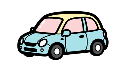 Obraz premium Cute cartoon illustration of a compact blue and beige hatchback vehicle for