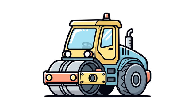 Cartoon-like illustration of a compact steamroller machine with detailed