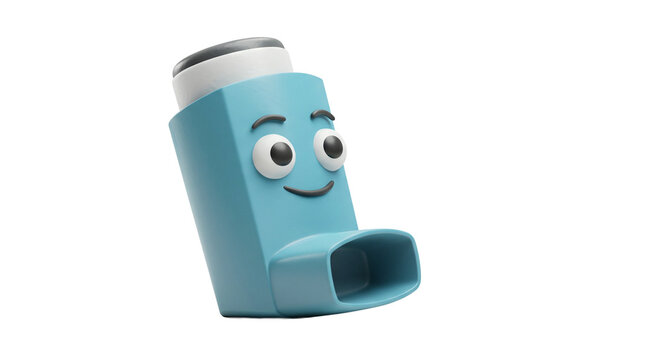 A cartoon inhaler with a smiling face on a black background