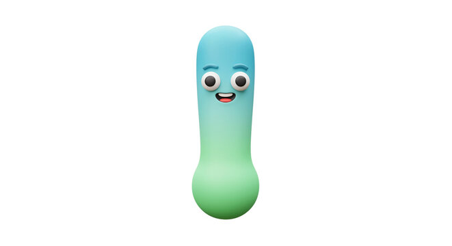A cartoon character with a smiling face and a blue and green gradient body