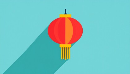 Obraz premium Bright red paper lantern glowing with warm light against teal gradient background