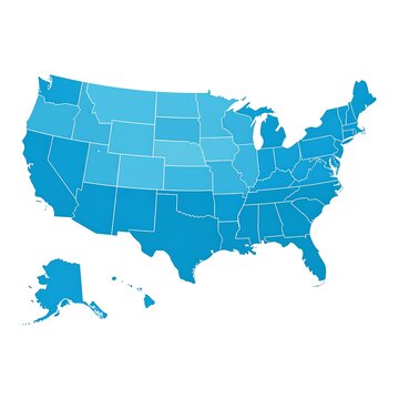 A map of the United States with various shades of blue