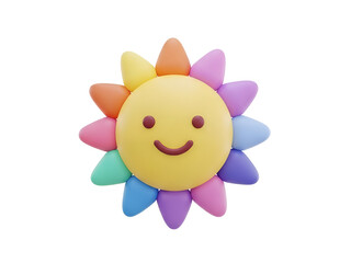 Obraz premium 3D rendered smiling rainbowpetaled sun icon on a white background