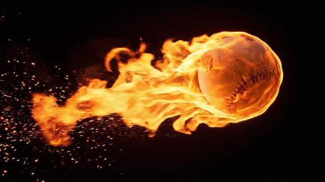 Fiery Baseball in Motion Dramatic Sports Concept on Black Background