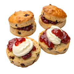 Delicious Scones with Jam and Clotted Cream on White Background on transparent background