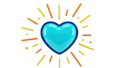 3D Blue Heart with Orange and Yellow Rays