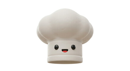A cheerful cartoon chef's hat with a smiling face on a black background