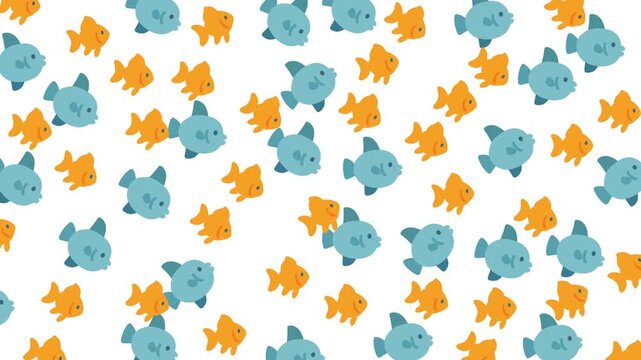 Seamless animated background of blue and yellow cartoon fish, designed for kids videos, nursery visuals, and educational motion graphics.