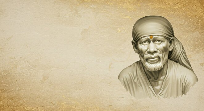 Shirdi Sai Baba Portrait Golden Texture Spiritual Art Hindu God Devotion Peace Blessing Image