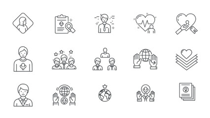 Set of modern line style icons for charity and social causes