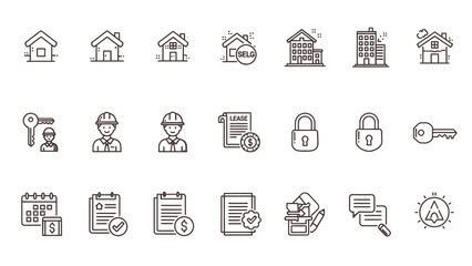 Real estate and property management icons for business and construction