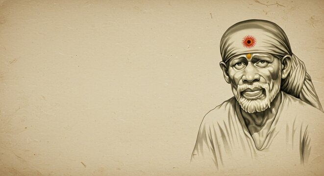 Shirdi Sai Baba Portrait Spiritual Art &ndash; Blessings, Peace & Divine Guru Image