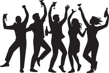 Silhouette of people dancing and holding drinks party