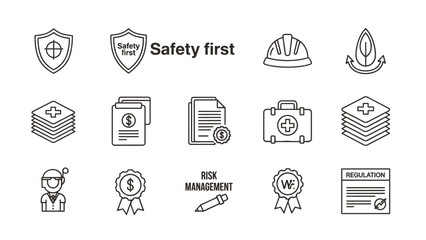 Risk management and safety icons for business and industry use