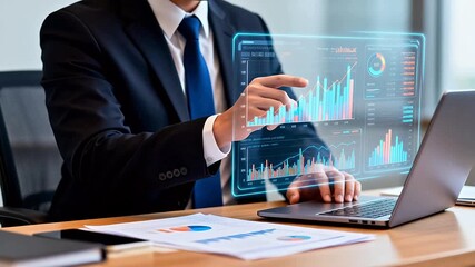 Businessman analyzing digital financial data - Powered by Adobe