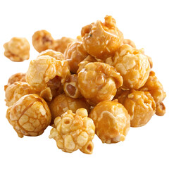 Delicious Caramel Popcorn Heap with Golden Brown Caramel Coating and Crunchy Texture on transparent background