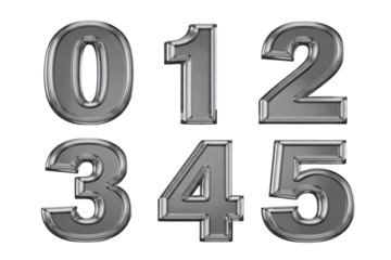 Silver numbers 0-5 isolated on transparent background