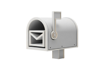 Silver mailbox with letter isolated on transparent background