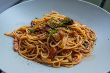 ベーコンと茄子のボロネーゼ　スパゲッティ　パスタ