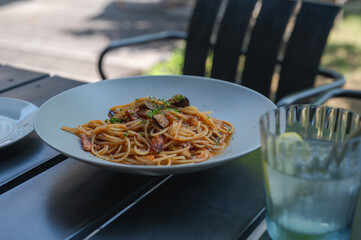ベーコンと茄子のボロネーゼ　スパゲッティ　パスタ