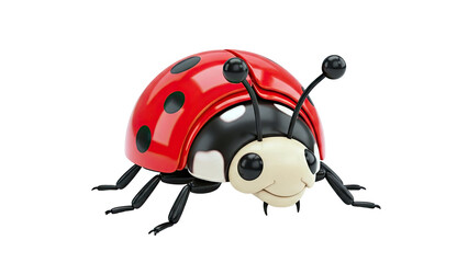 Cute 3D Cartoon Ladybug with Black Spots on White Background
