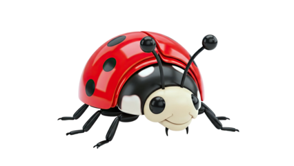 Cute 3D Cartoon Ladybug with Black Spots on White Background