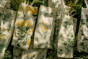 A bunch of bags with flowers on them