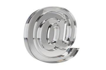 Silver metallic letter e isolated on transparent background