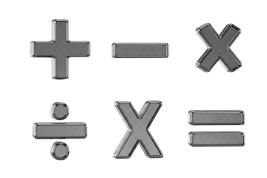 Set of metallic mathematical symbols isolated on transparent background - Powered by Adobe
