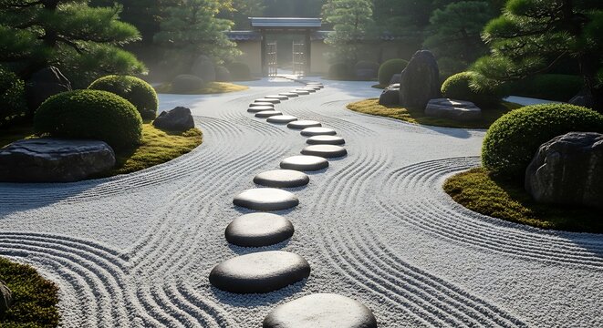 Inviting zen garden pathway to tranquil meditative japanese landscape