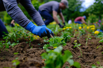 Two people are working in a garden