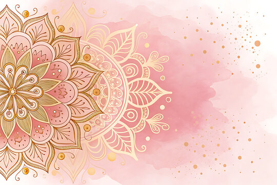 Soft pink and gold mandala on watercolor gradient background, feminine luxury